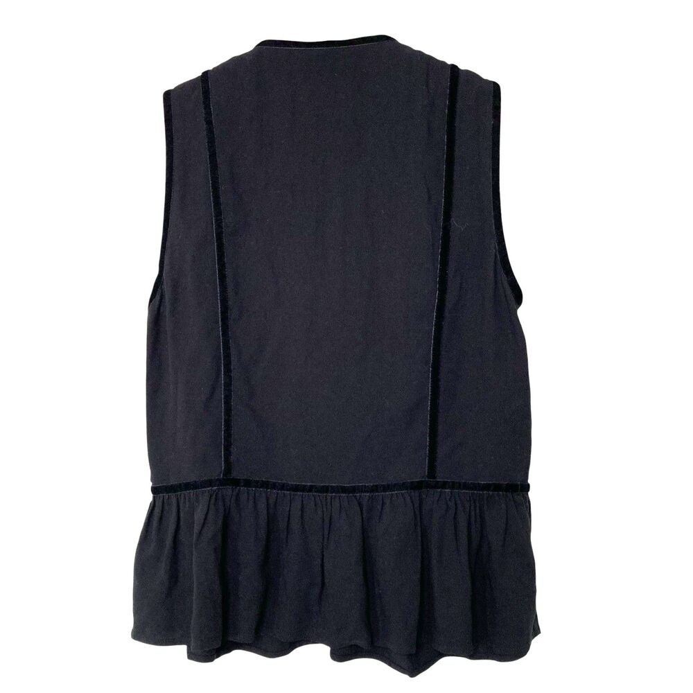 Frame Women's Black Sleeveless V-Neck Peplum Blouse Top Size Medium Velvet Trim - Picture 4 of 15